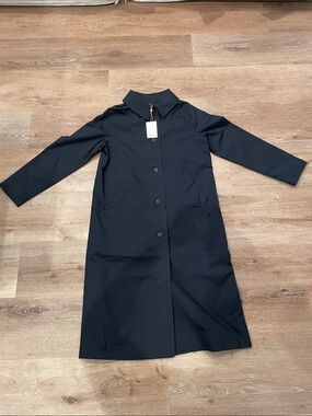 Quince Black Long Trench Coat with Button Front
